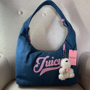 Juicy Couture Denim Blue Hobo Bag with Pink Details